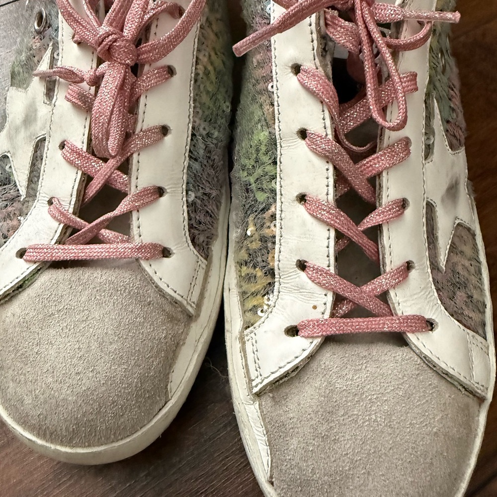 Golden Goose Multicolor Sequin Cheetah Sneakers with Pink Laces - Picture 5 of 5